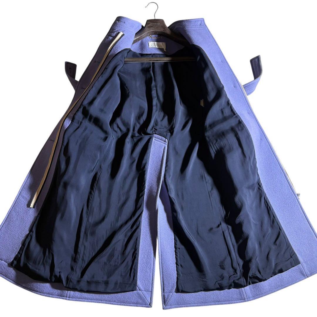 美品 Chloé スタンドカラー ベルデッドウールコート くすみブルー クロエ