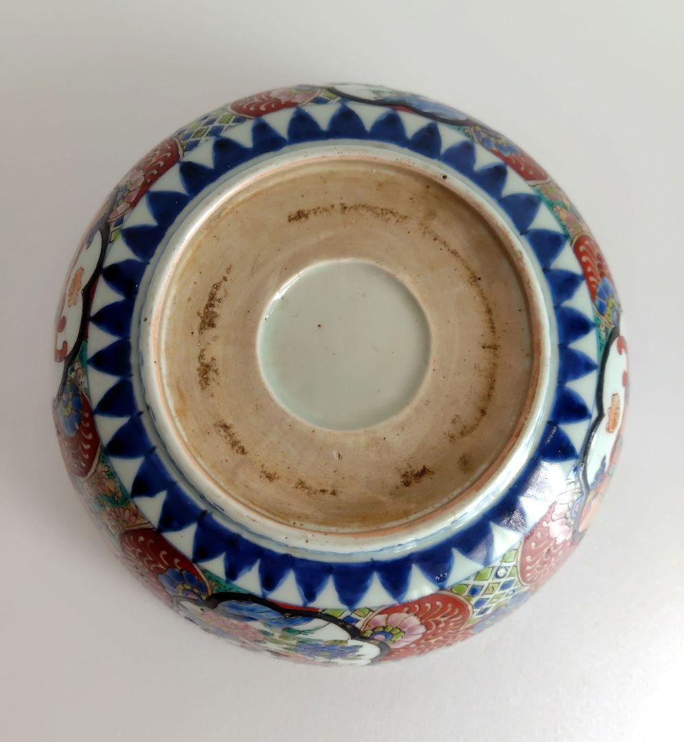 古伊万里　大鉢　赤絵花鳥　直径約24.4cm　二重高台　幕末明治〜　紫陽花　骨董