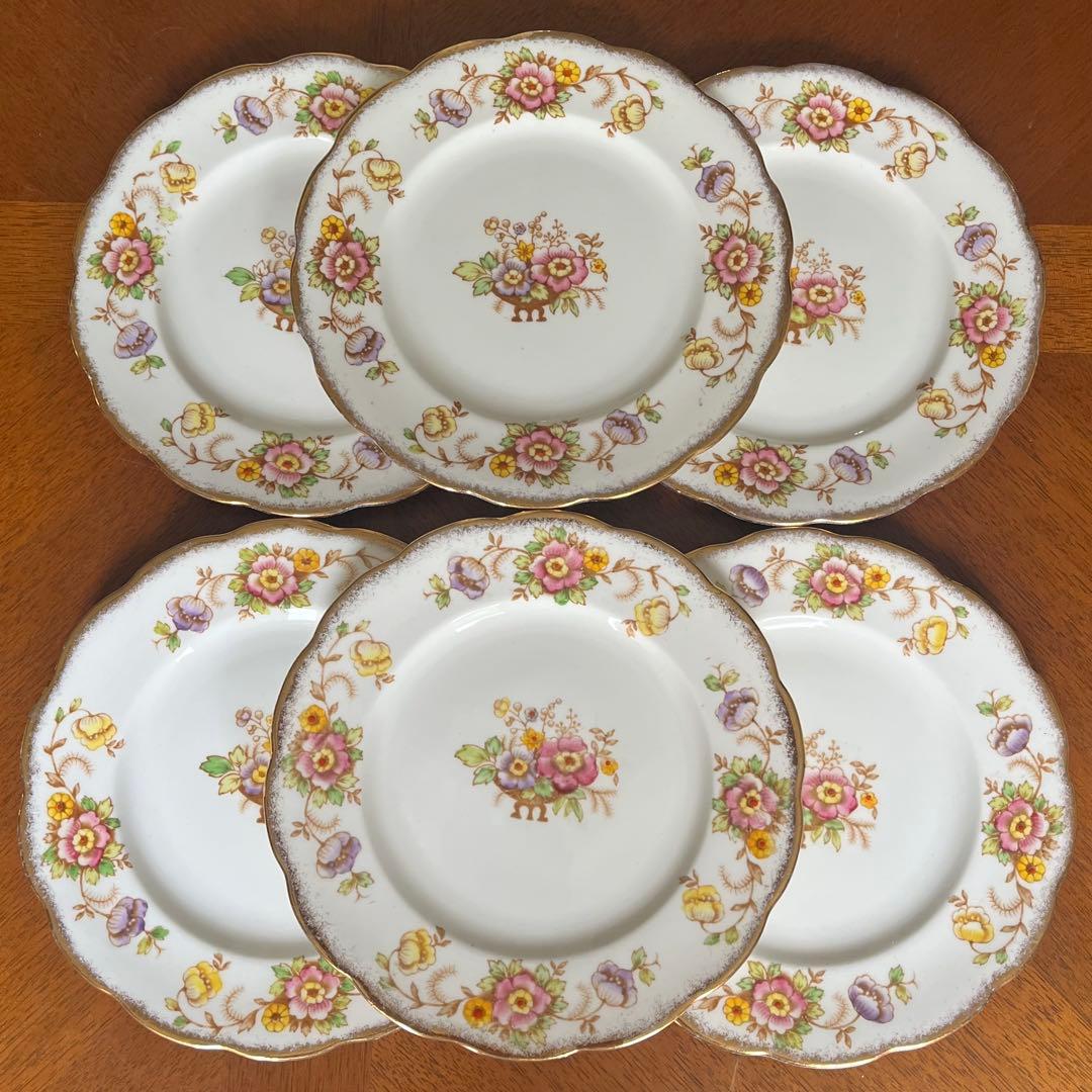 【英国ビンテージ】ロイヤルアルバート・クラウンチャイナ★カメリア★ケーキ皿6枚