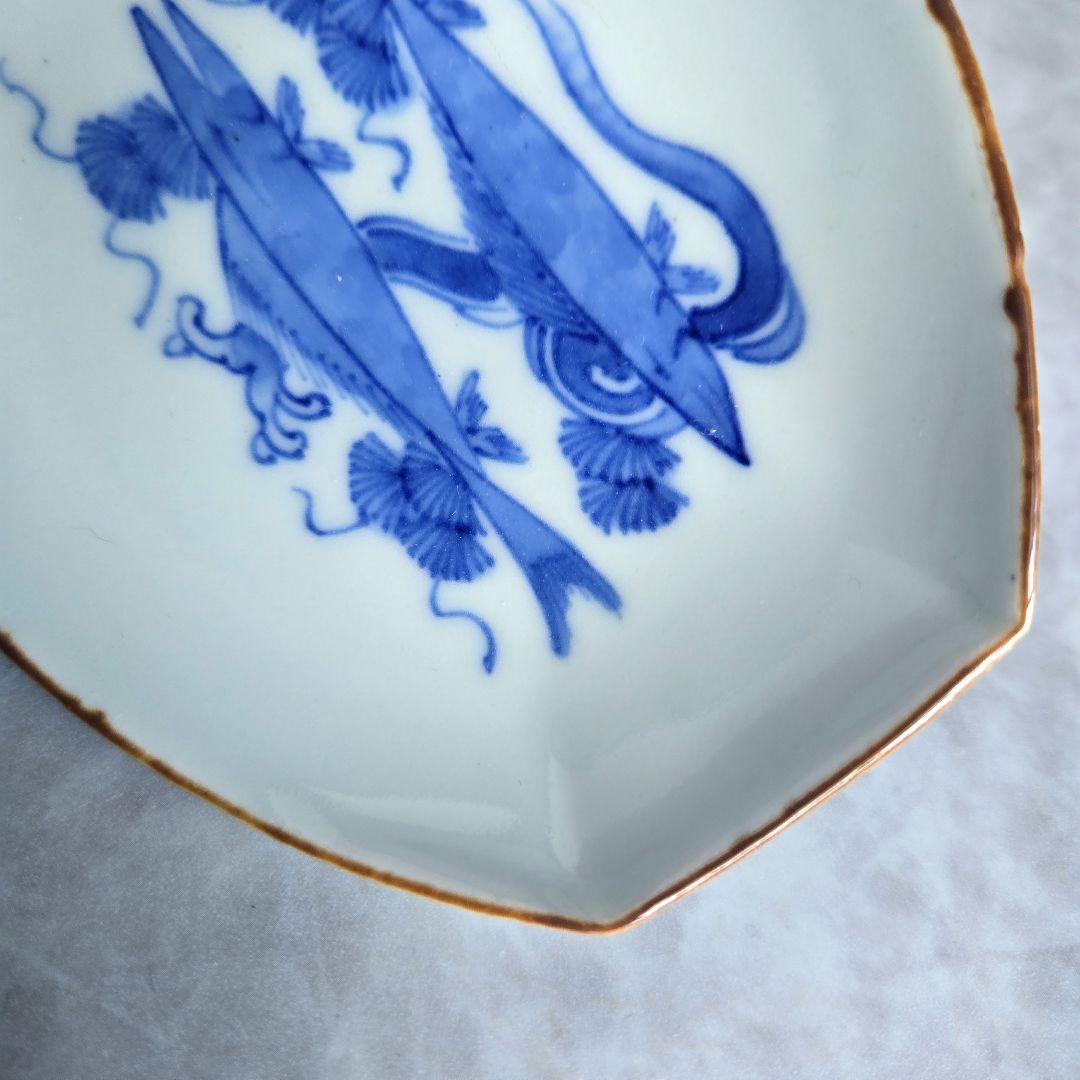 古伊万里　染付　小皿　江戸時代　鮎　香魚　骨董　金直し　金継ぎ　アンティーク