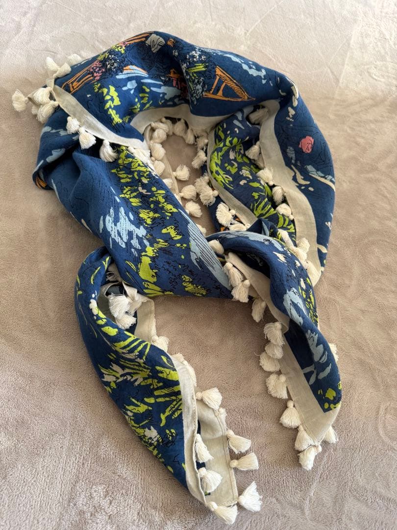 マニプリ ストール フリンジ　ネイビー シルクコットン　120