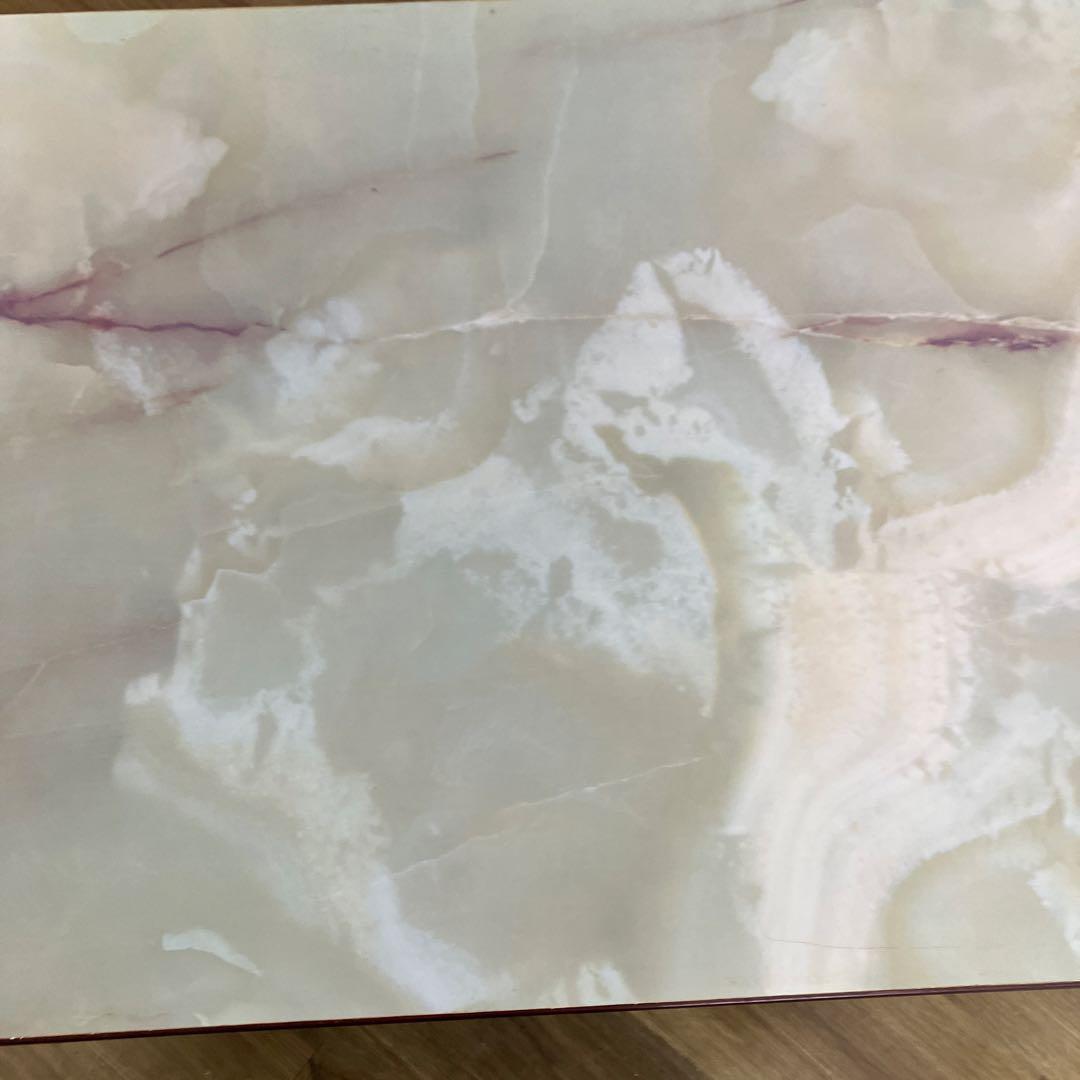 C-4アンティーク センターテーブル 大理石柄天板 マガジンラック付ローテーブル