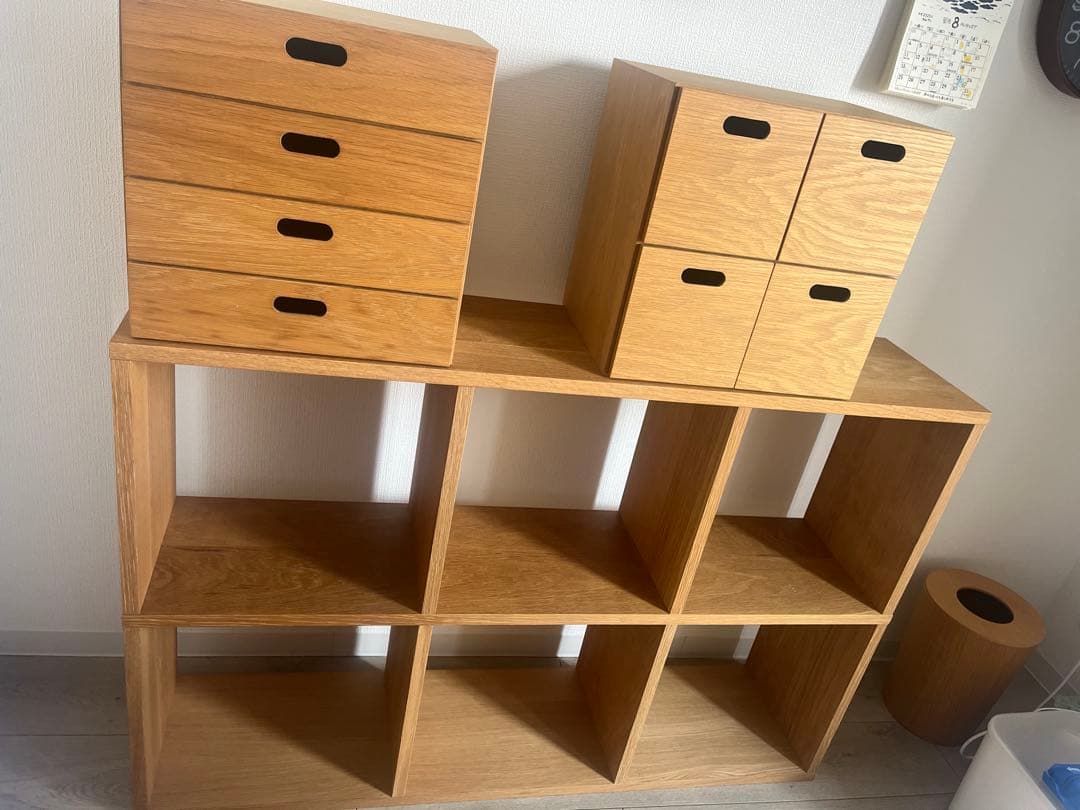 無印良品　スタッキングシェルフ 2段×4列、引き出しチェストセット（オーク材）