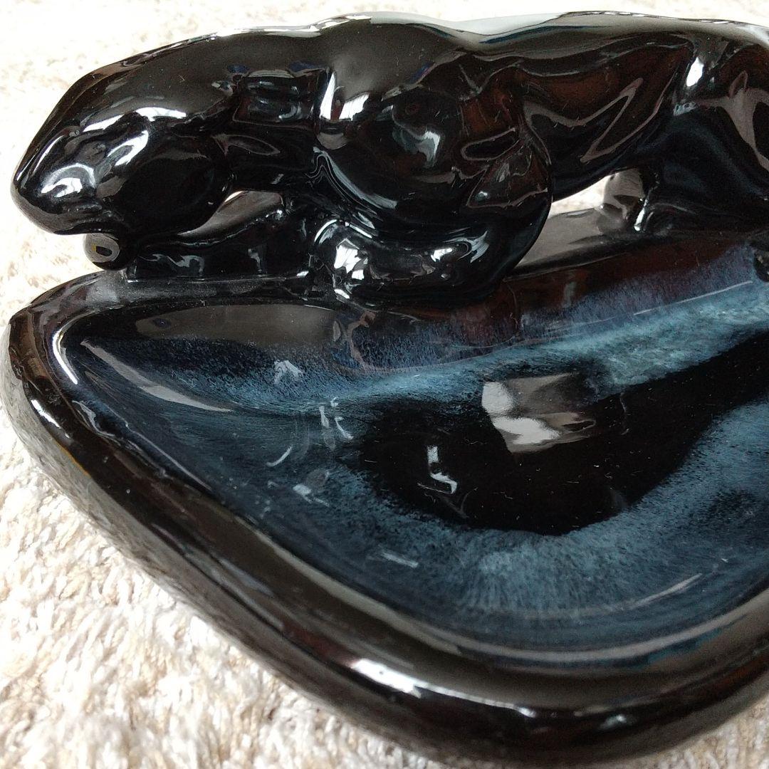 黒豹陶器ブラックパンサーvintage希少クロヒョウ激レア灰皿アッシュ置物美品
