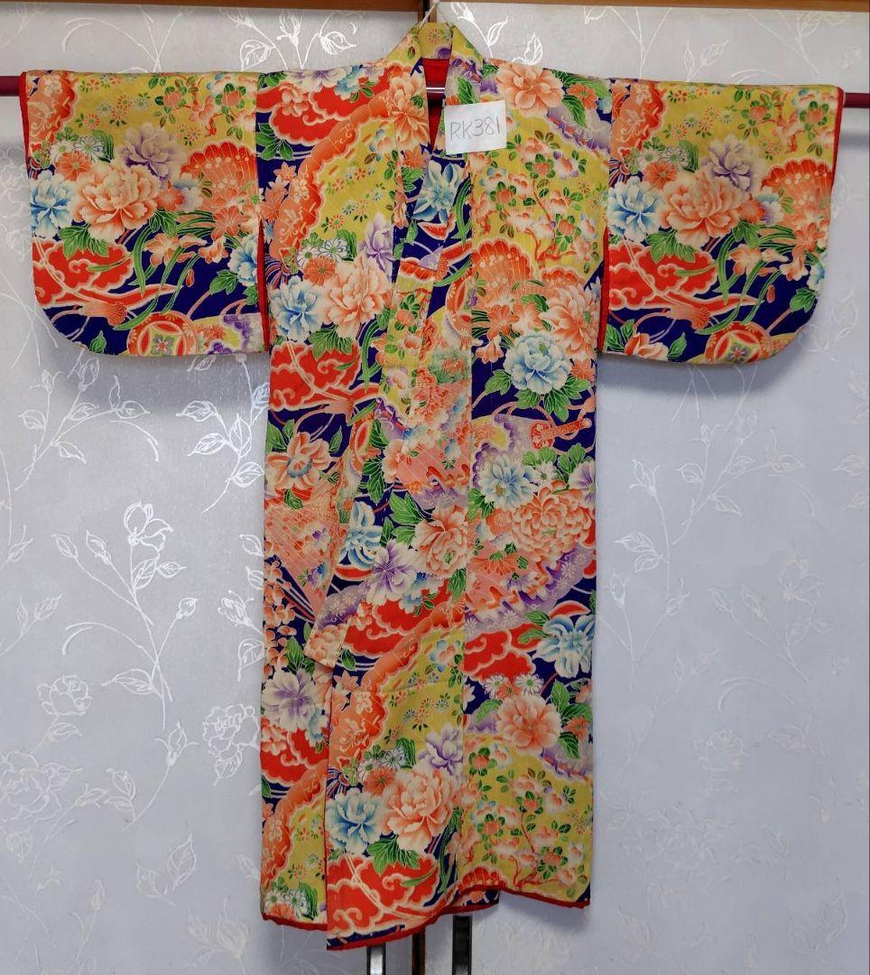 RK381アンティーク子供着物江戸縮緬着丈81センチ裄丈38センチ貴重な着物綺麗