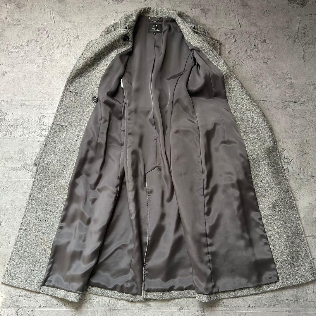 未使用級 23区 カシミヤ混 ツイード ロングコート ダブル グレー ベルト