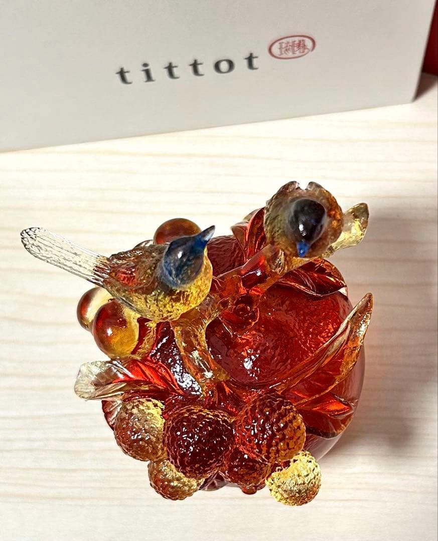 ※元箱付属未使用保管品　琉園 Tittot クリスタルガラス バード 置物