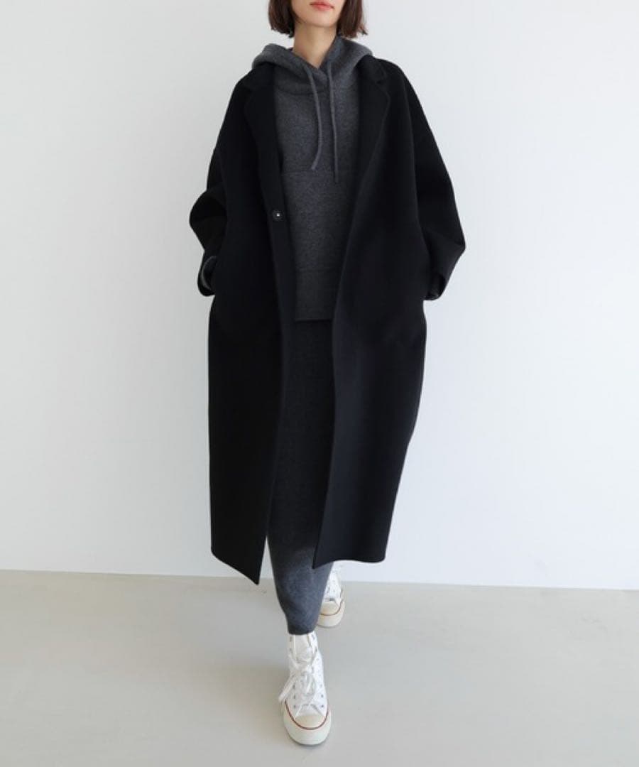 エバーネイビー evernavy リバーロングコクーンコート ブラック M
