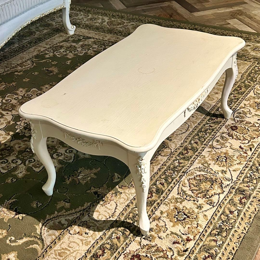 ヴィンテージ風 ホワイト 長方形ローテーブル