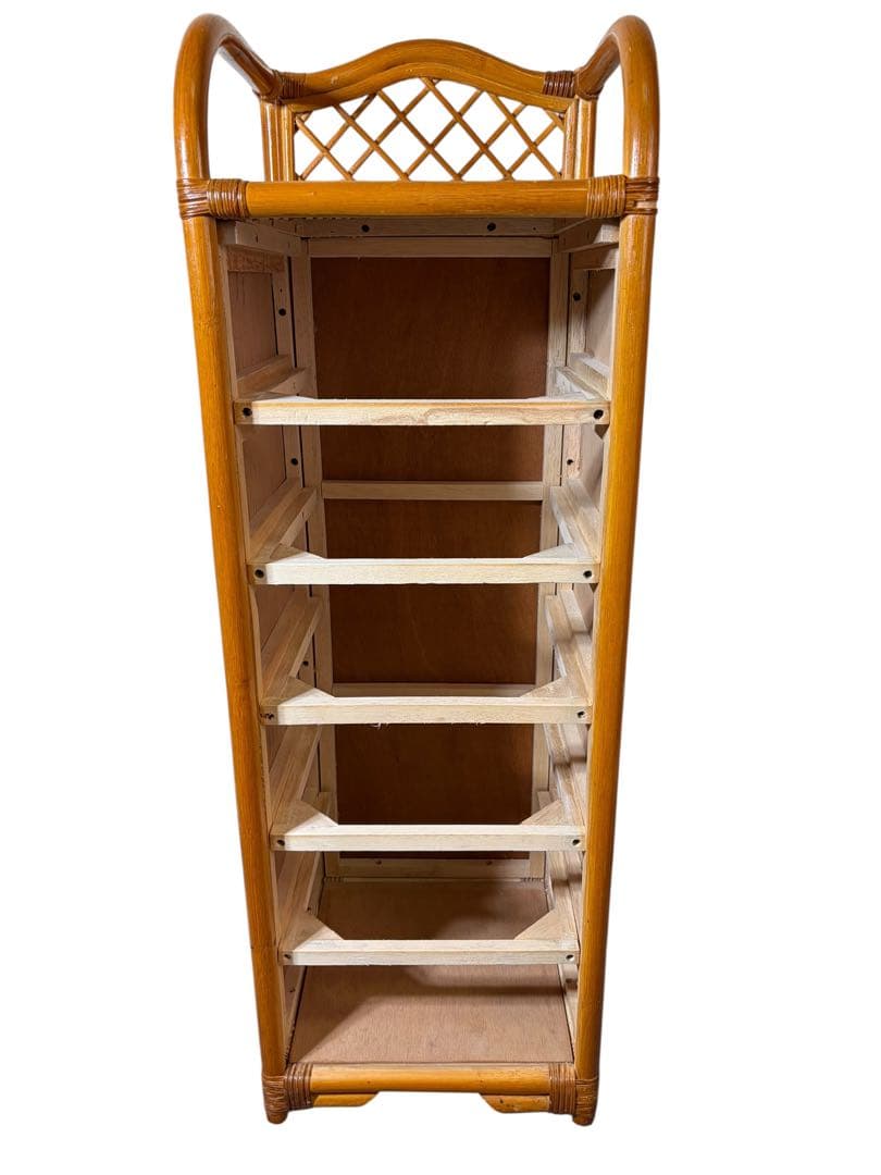 昭和レトロ ラタン 籐 6段チェスト 背が高い 縦長タンス スリム アジアン家具