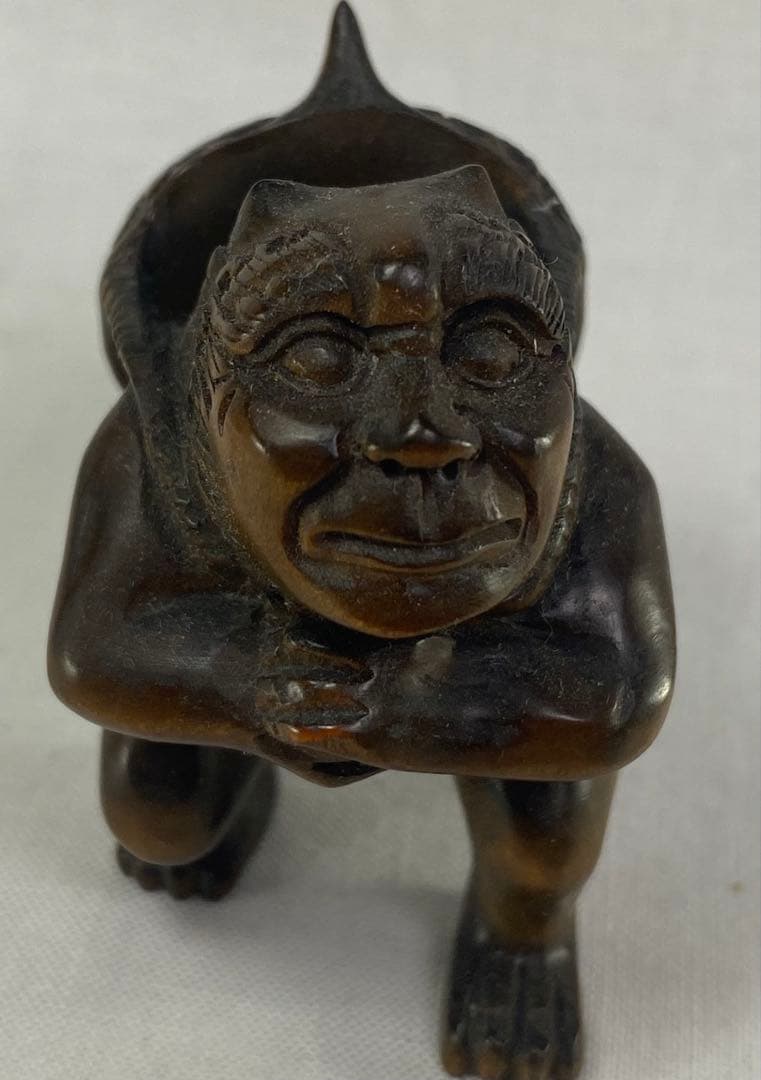 根付　柘植根付　柘植材　置物　鬼　黃楊繊細彫刻　木製
