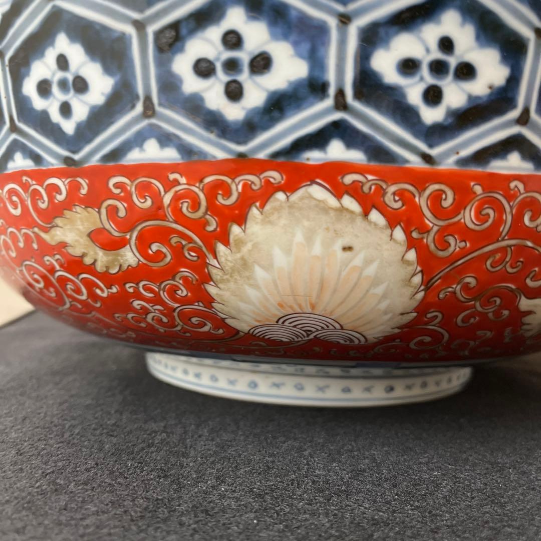 江戸時代　古伊万里　有田焼　錦手　金彩赤絵　大鉢　直径33cm