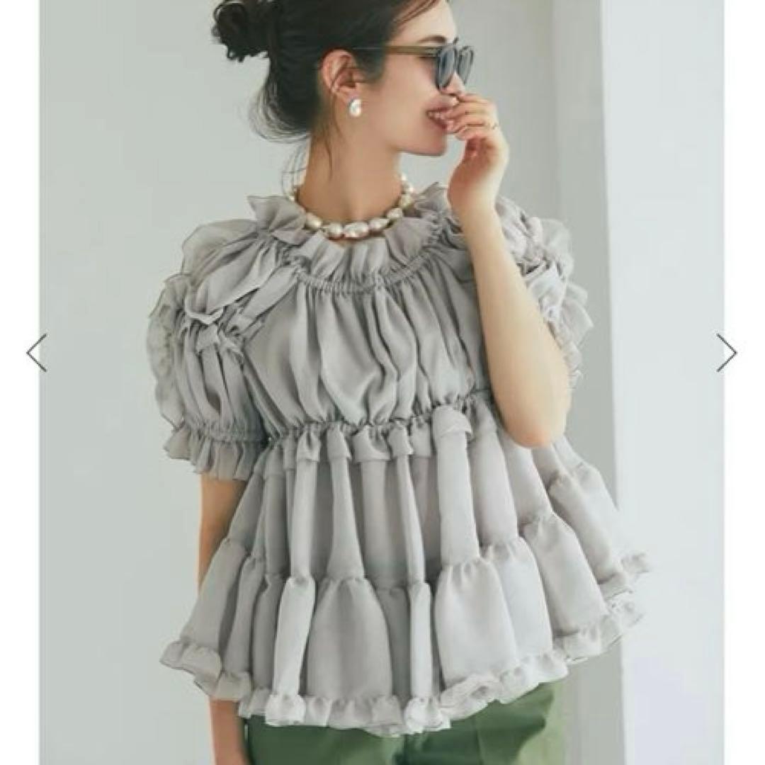 【seventen】シャーリングフリルブラウス　S