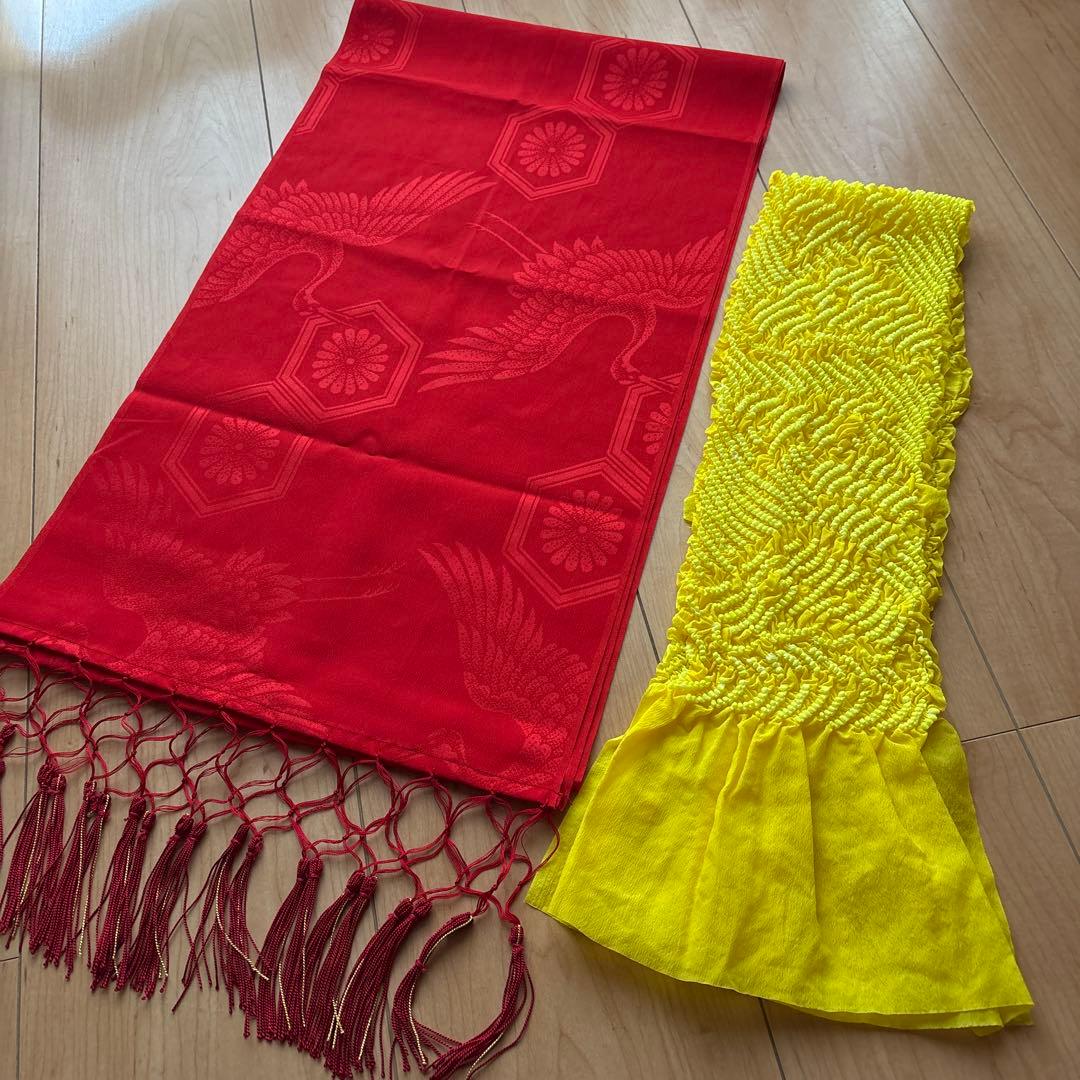 127 R・K 黒×桜　ちりめん　7歳 七五三着物セット　和装小物　結び帯