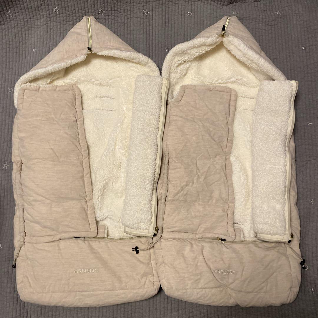 【美品】エアバギー 双子 ダウンフットマフ トップライン ベージュ　ベビーカー