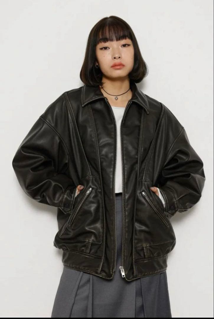 LAGUA GEM フェイクレザーヴィンテージジャケット　ブラック