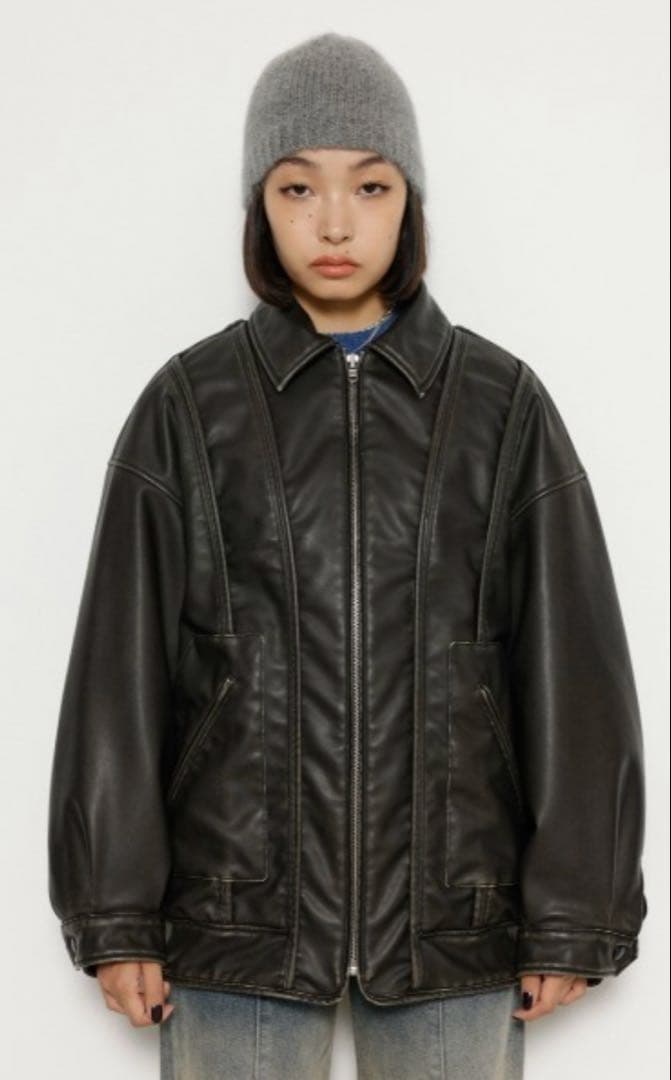 LAGUA GEM フェイクレザーヴィンテージジャケット　ブラック