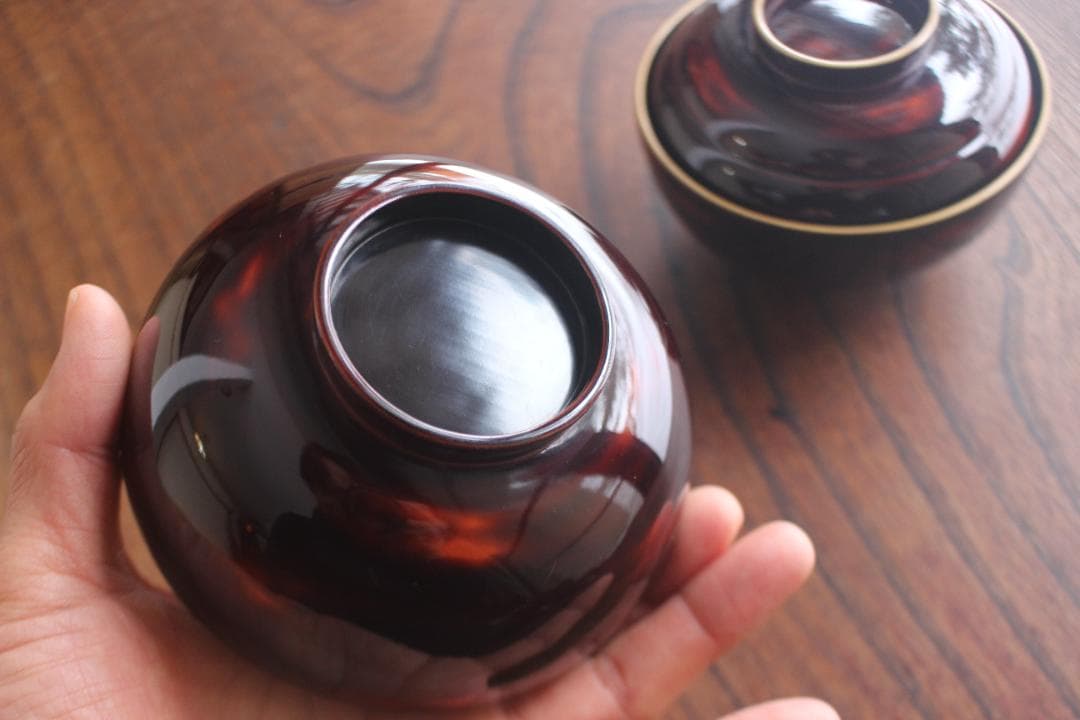 時代逸品！風情ある曙塗に優美な緞子蒔絵の映えるお椀2点（検輪島塗吸い物椀蒔絵椀