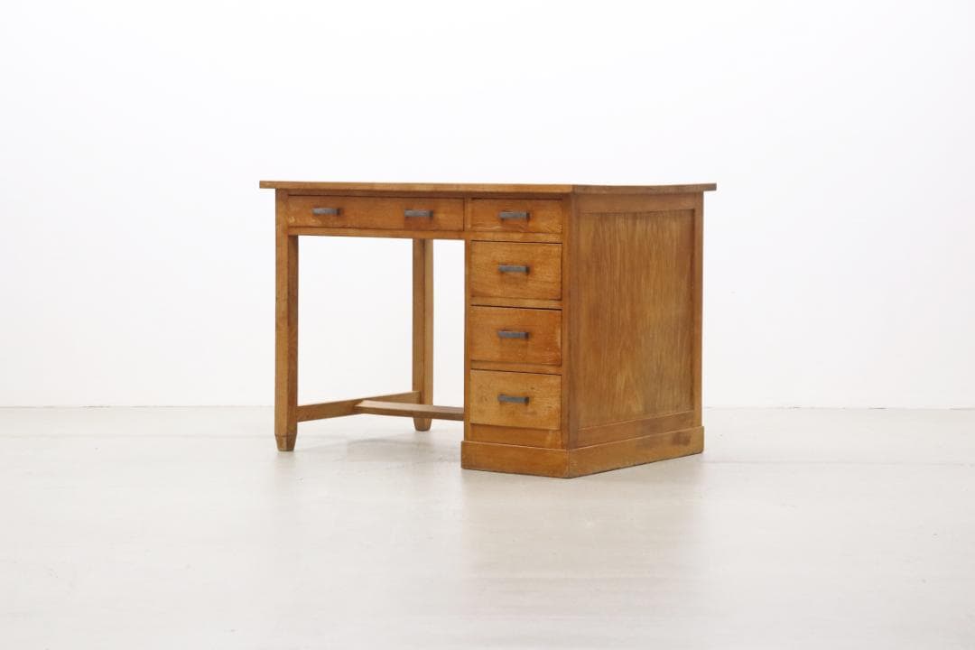 レトロ 無垢材 片袖机 作業台 PC デスク 書斎 展示台 飾り台 ヴィンテージ