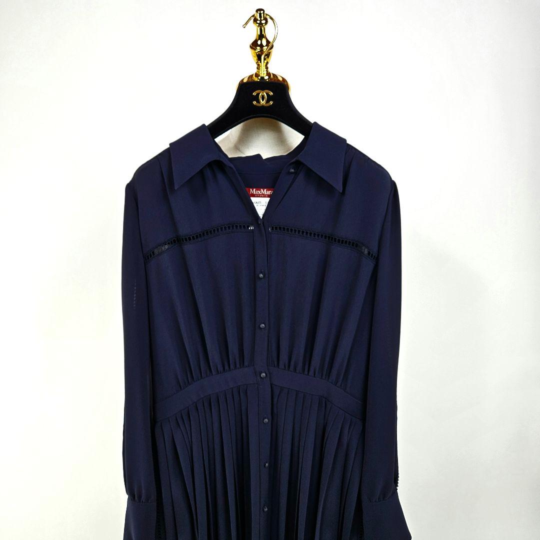 【未使用】マックスマーラ　プリーツ　ワンピース　ダークネイビー　レース　46