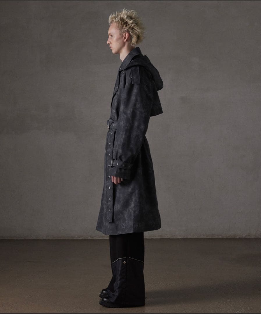 【GRANCY】総柄ロングトレンチコートM(あお)