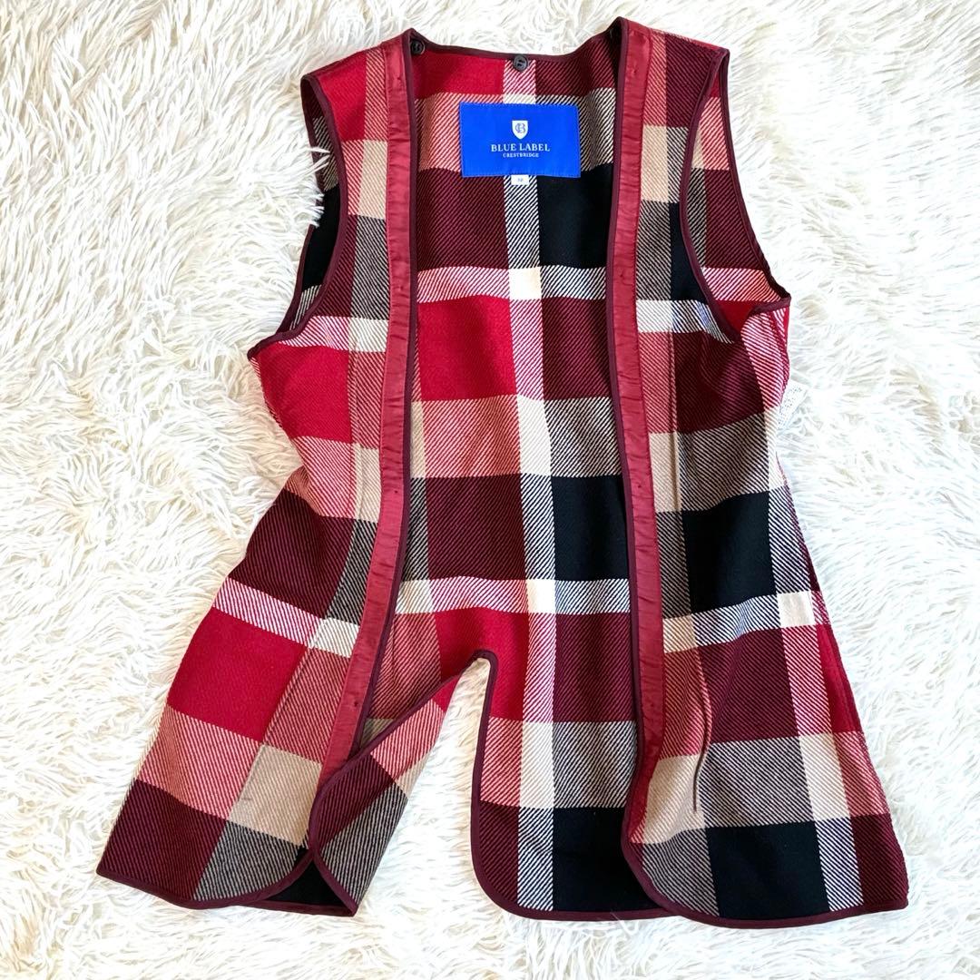 美品 ブルーレーベルクレストブリッジ ライナー付トレンチコート ノバチェック　赤