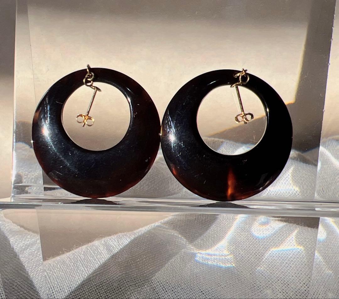 ピアス イヤリング 鼈甲 K18 べっ甲 ゴールド ヴィンテージ アクセサリー
