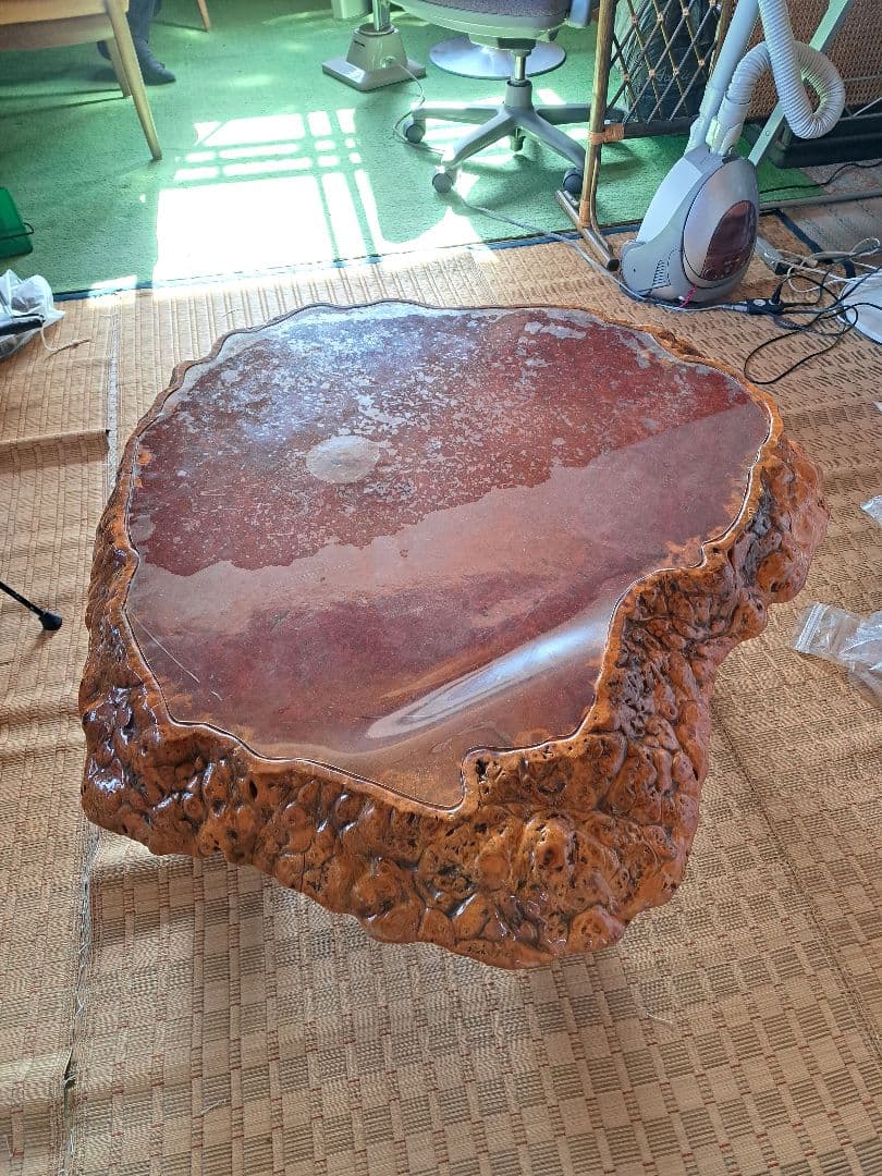 天然木製 不規則形状の座卓 赤褐色