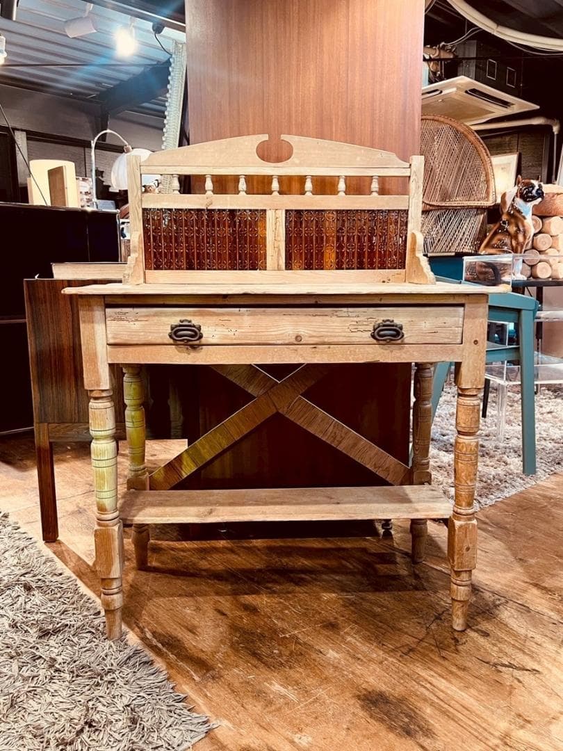 シャビーシック アンティークタイルデザイン デスク コンソールテーブル 飾り棚