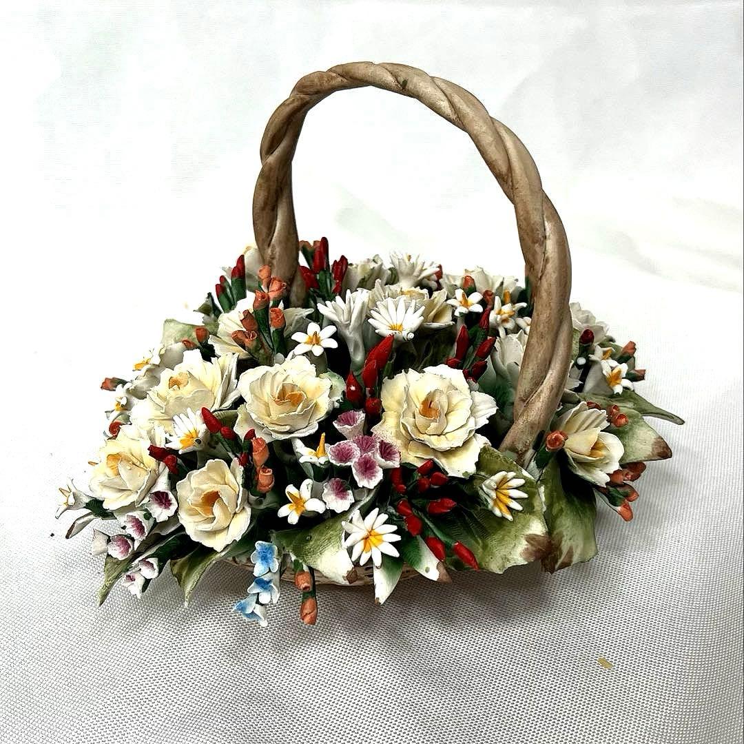 アンティーク　陶花　バスケット　フラワー