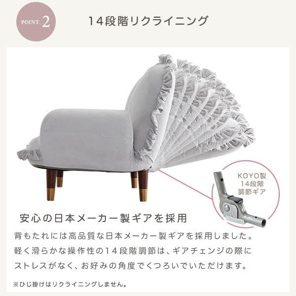 【送料無料】大人かわいいリクライニングフリル付きベロアソファ 2人掛け 完成品