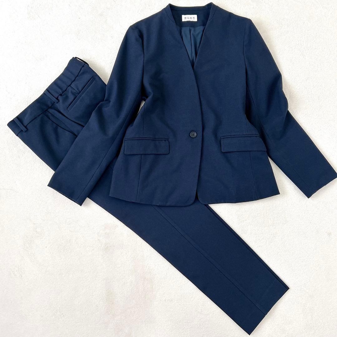 美品✨PLST プラステ ノーカラースーツ 紺　セットアップ L 秋冬生地