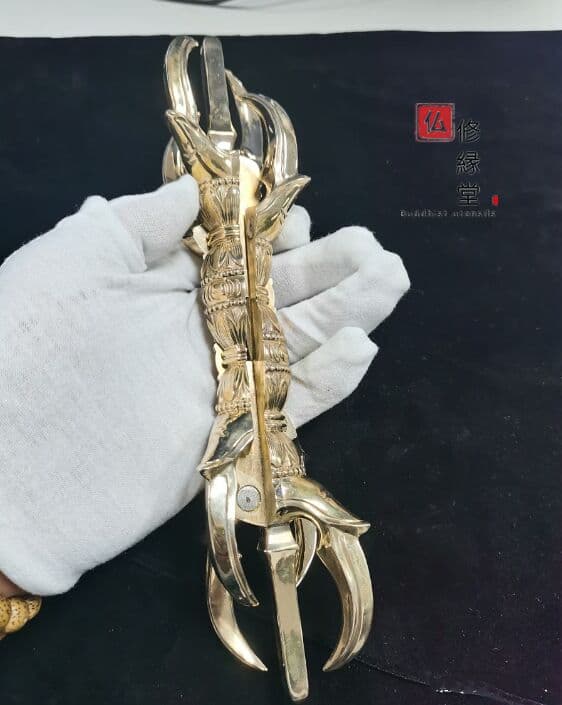 真言宗法具 人形五鈷杵 金剛杵 仏教用具 法器 密教 真鍮製 23cm