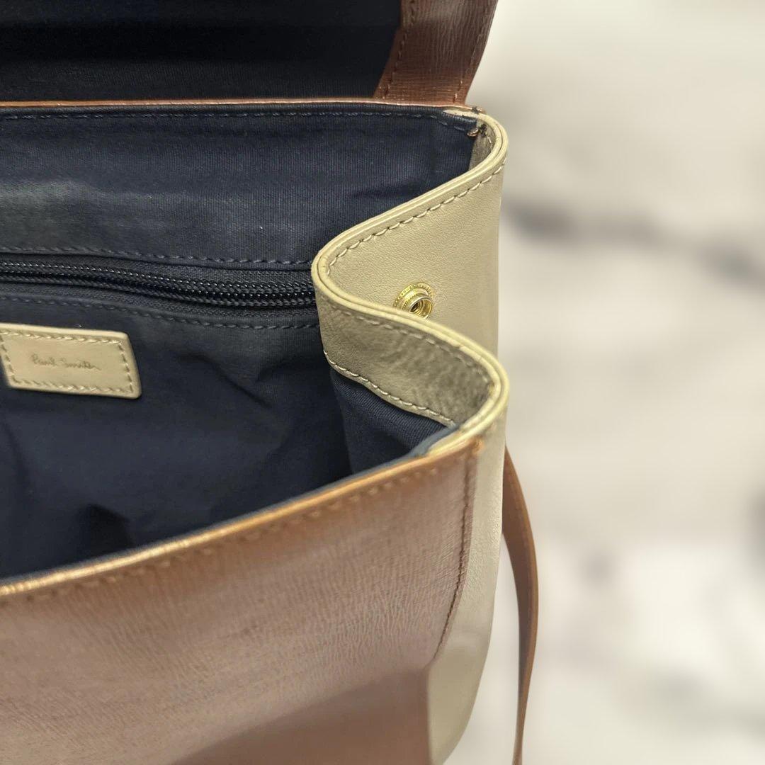 (美品)大人気、ポールスミス、リュック、オールレザー、シボ革、人気色、茶、グレー