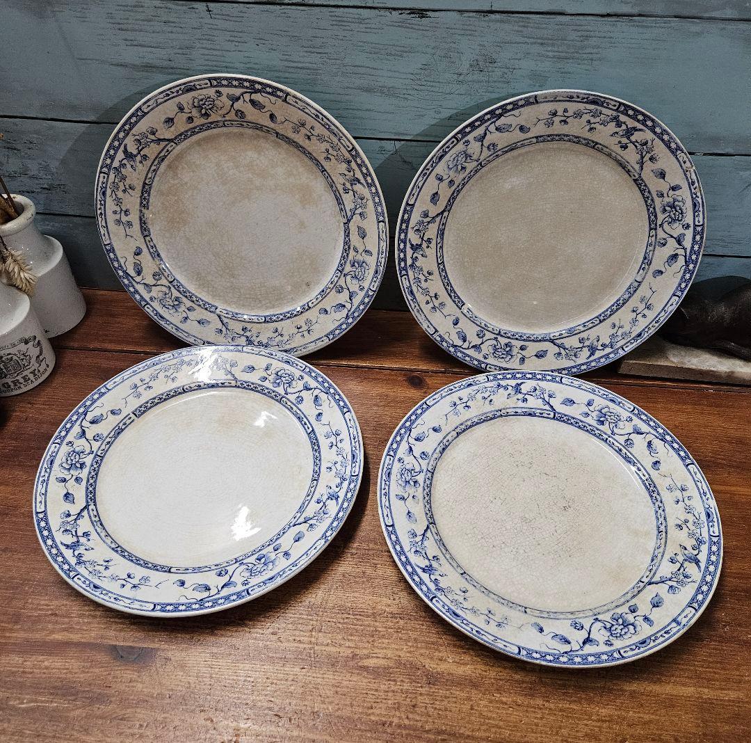 フランスアンティーク クレイユモントロー ジャポニスム サービスプレート 4枚