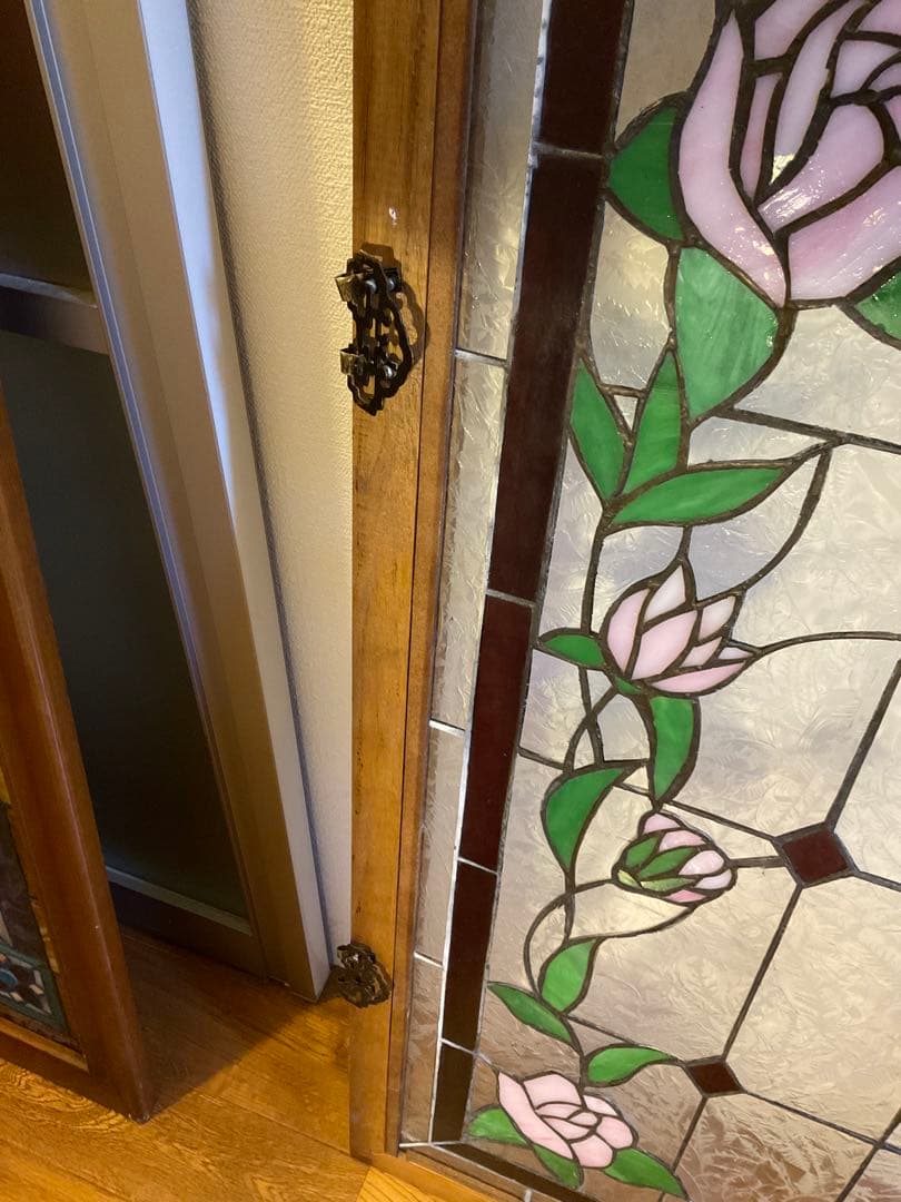 額装 ステンドグラス　薔薇 バラ　窓　アンティーク　ヴィンテージ　大正 浪漫