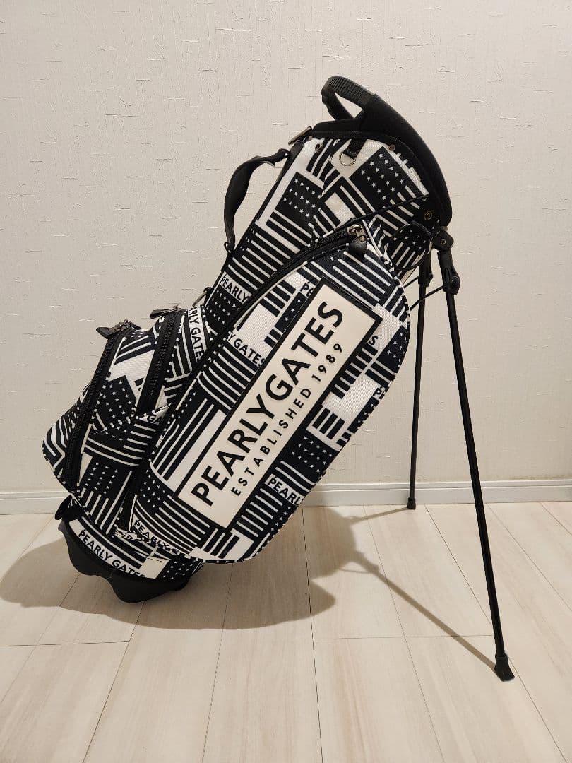 【美品】PEARLY GATES　星条旗総柄キャディバッグ 黒 スタンドタイプ