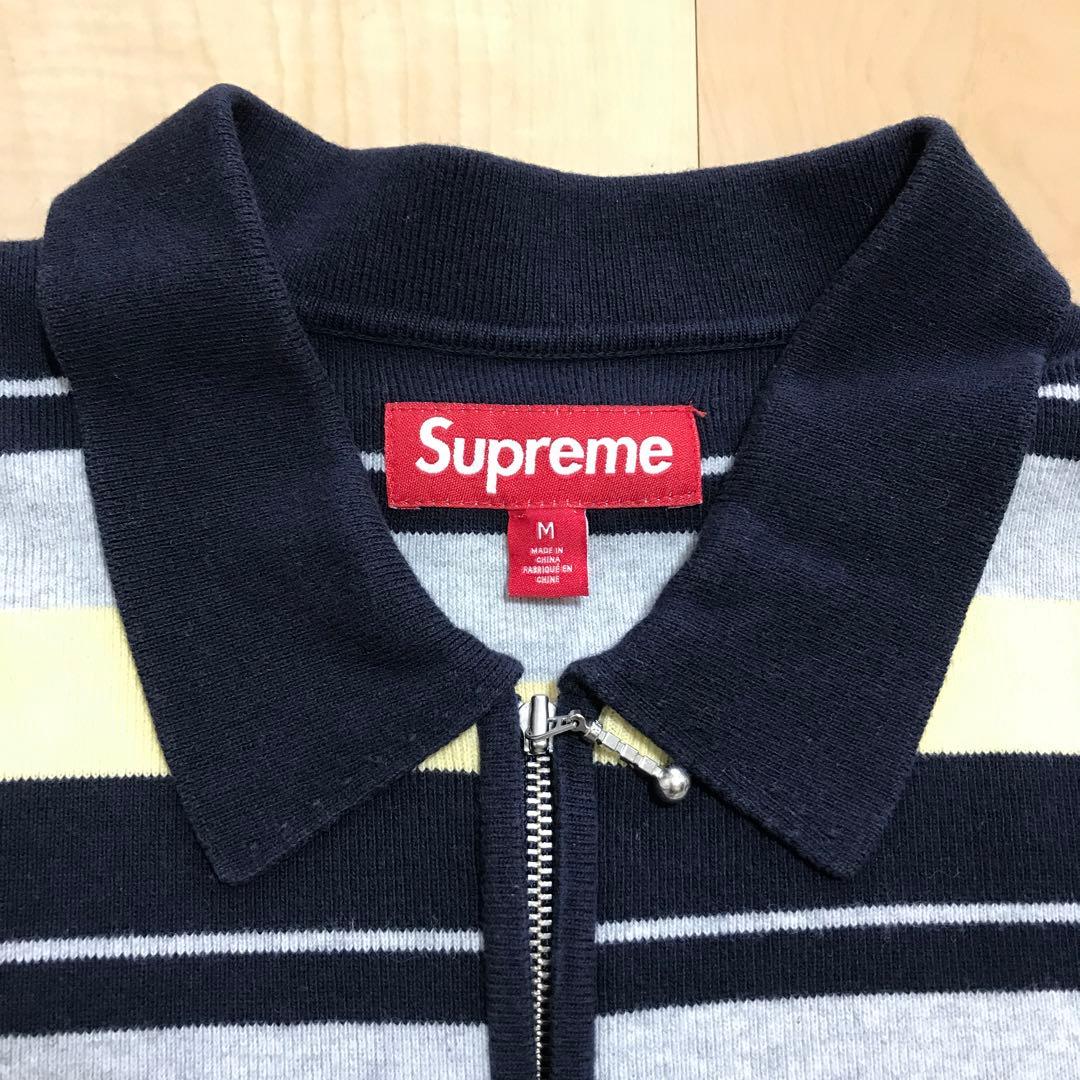 Supreme Stripe Zip L/S Polo サイズM ネイビー