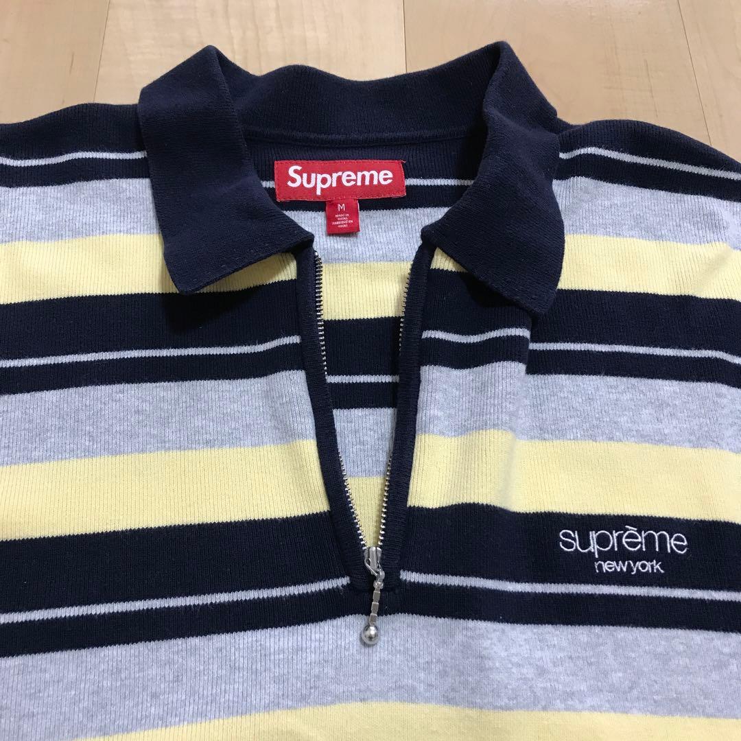 Supreme Stripe Zip L/S Polo サイズM ネイビー