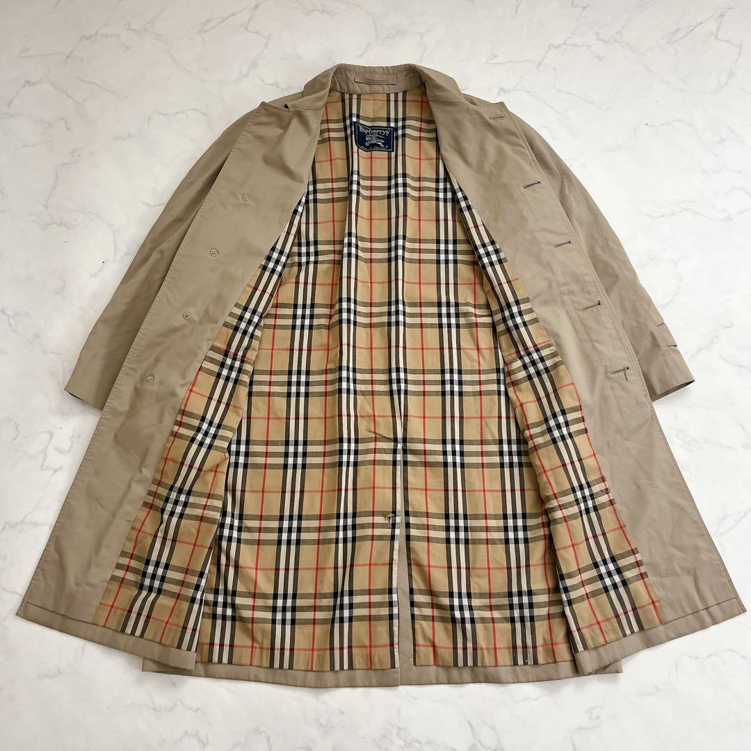英国製 バーバリーズ メンズ ステンカラーコート ノバチェック ロング ベージュ