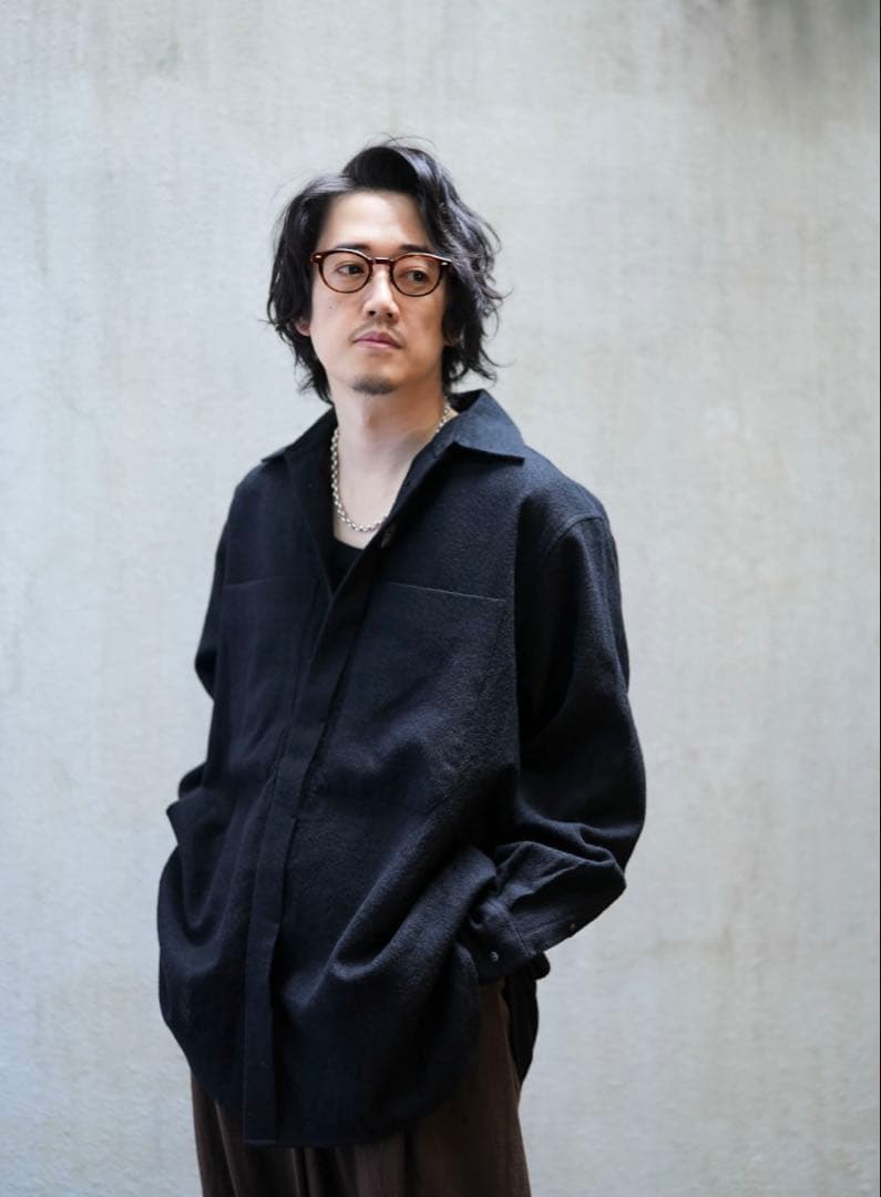 【新品未使用】MBハイエンド尾州 2/48ウールガーゼシアーシャツ ブラックS