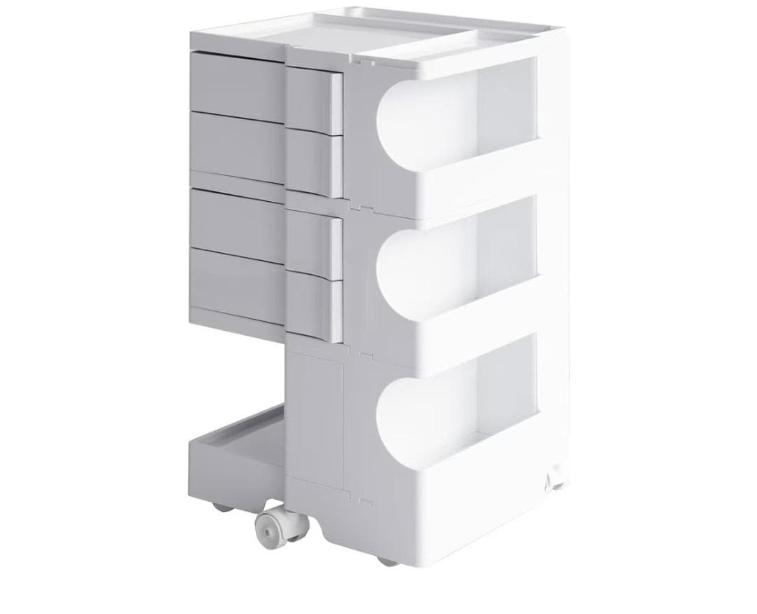 【在庫処分品】マルチキャスター付き4面収納ワゴン プッシュ式スライドトレー