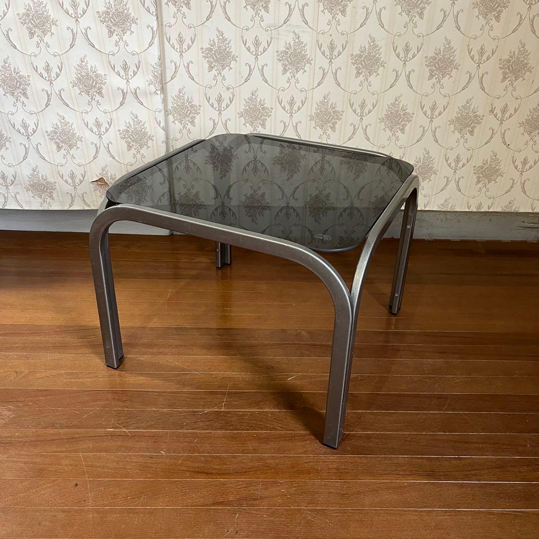 【アンティーク】昭和レトロ アイアンフレーム ガラステーブル 座卓 正方形 男前