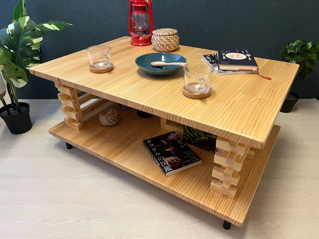 【在庫整理】 ローテーブル 和風 木組格子形 90cm 60cm パイン Nt