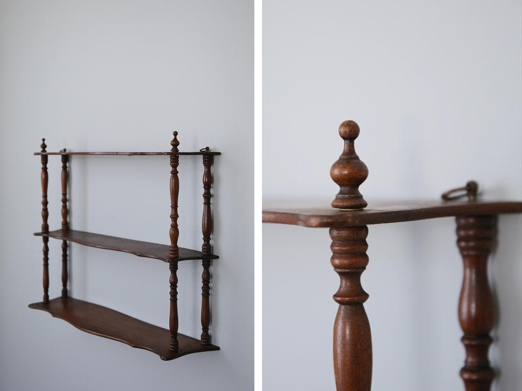 フランスアンティーク木製ウォールシェルフ/壁掛けラック/飾り棚(90-179)