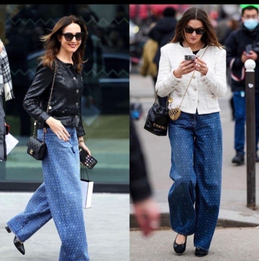 入手困難　美品　CHANEL ドット柄 ワイドレッグ デニム