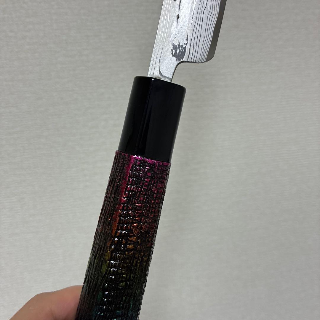※セール最終日 越前刃物 北岡英雄作 松刃 白紙積層 6寸レインボー特注柄限定品