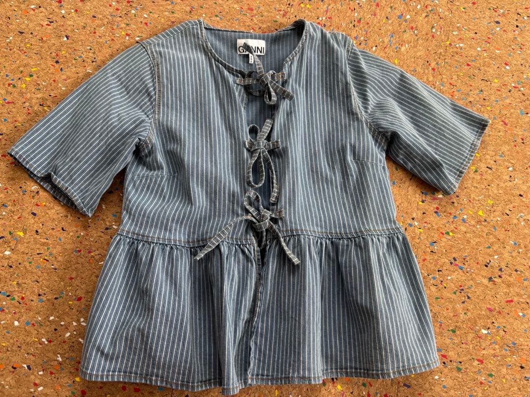 GANNI ストライプ フリルブラウス M