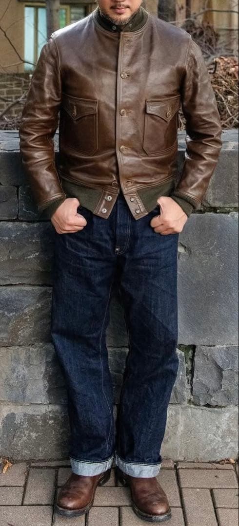 m*a様 激渋　FREEWHEELERS 37j1 オリーブ　レザージャケット