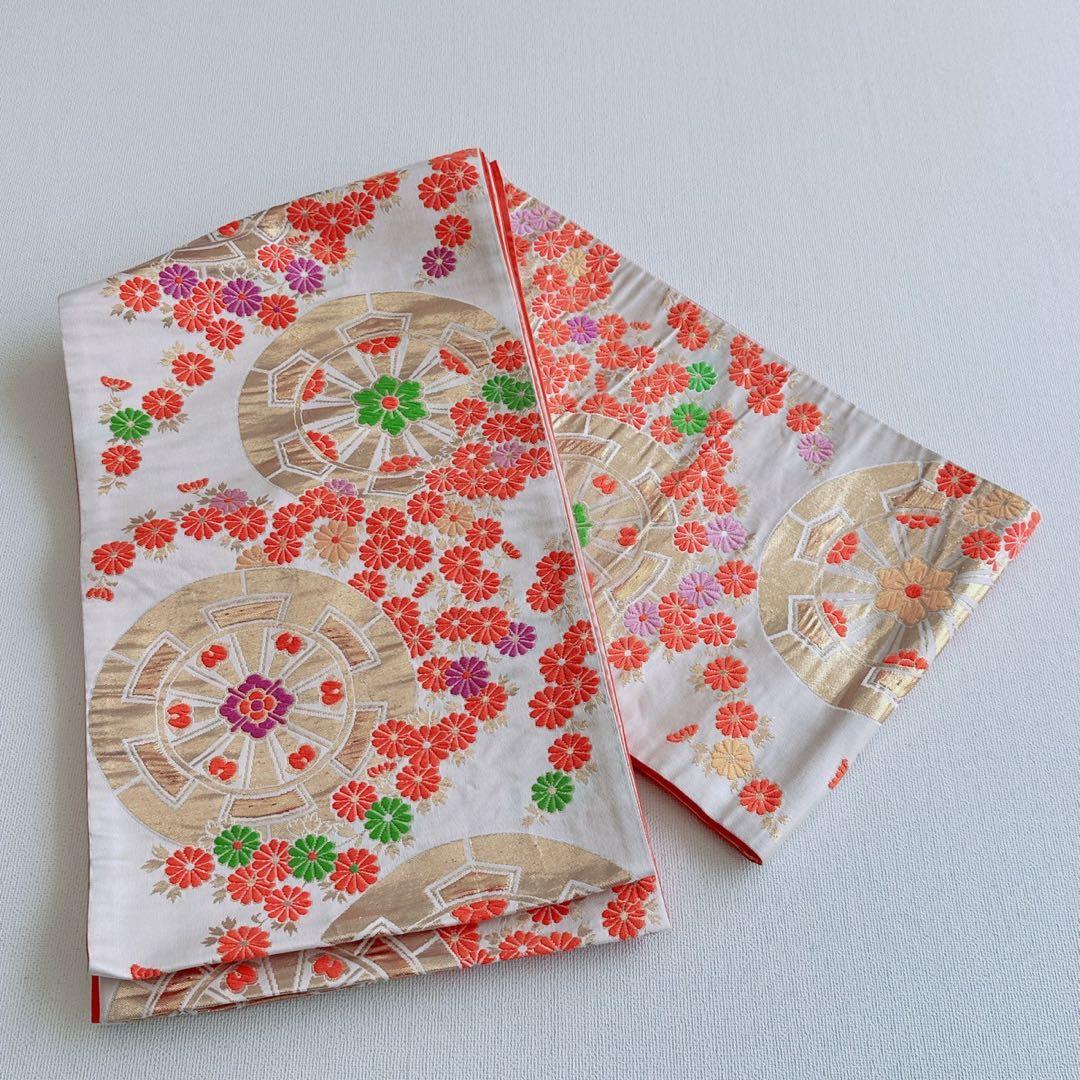 フルセット　七五三　７歳女の子　水色白　花扇　毬　白系袋帯　簡単半衿　7074